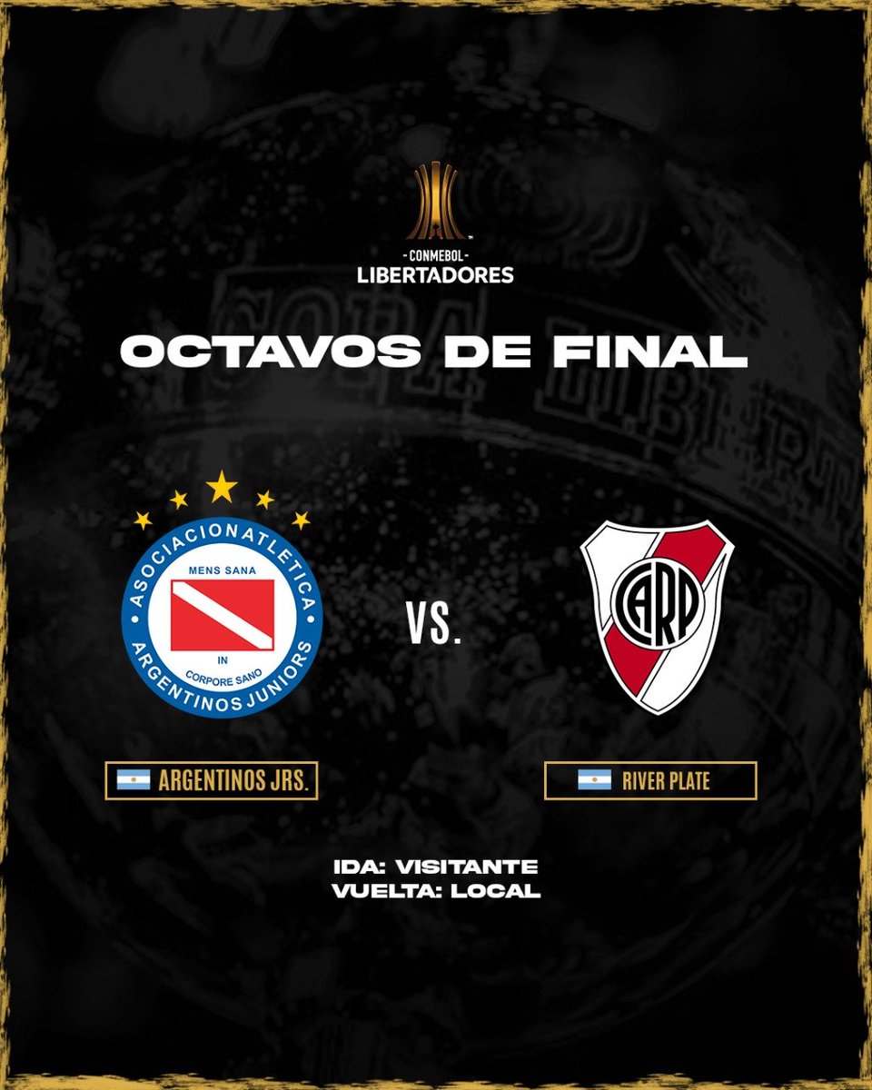 #AAAJ ▶️ OCTAVOS DE FINAL
El rival por la #Libertadores será River Plate.
El partido de ida será en Núñez y la vuelta en La Paternal 🇦🇷