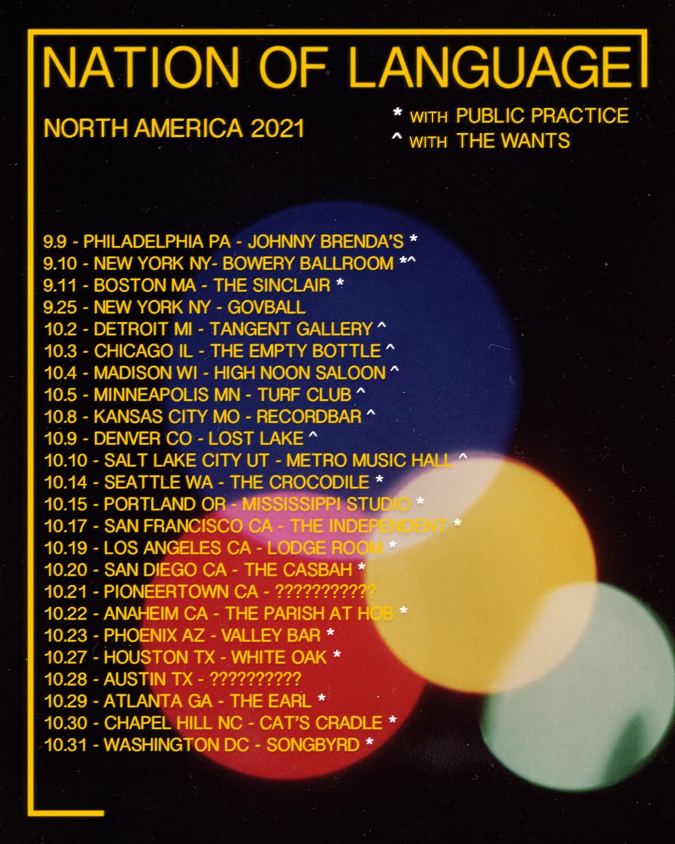 Public Practice (@publicpractice_) on Twitter photo Thrilled to be announcing a tonne more North American dates with the mighty <a href="/notionofanguish/">Nation Of Language</a>!
Pre-sale is happening now and general sale starts at 1pm EST Friday over at: nationoflanguage.com/events Thrilled to be announcing a tonne more North American dates with the mighty <a href="/notionofanguish/">Nation Of Language</a>!
Pre-sale is happening now and general sale starts at 1pm EST Friday over at: nationoflanguage.com/events
