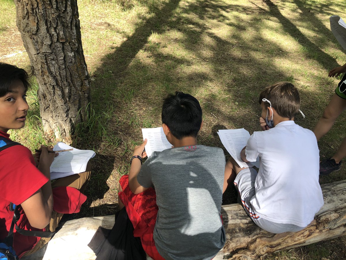 I rounded the corner and came across @grade6fcs reading their scripts, preparing for class performances in the great outdoors! FCS students love learning outdoors. <a href="/principalfero/">Ian Fero</a>