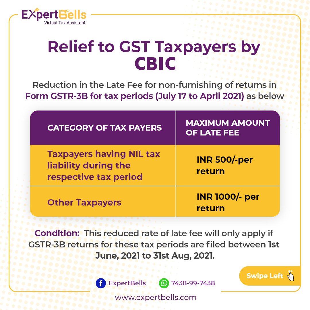 expertbells's tweet photo. GST Amnesty Scheme to provide relief to taxpayers regarding late fee for pending returns👆🏻
For more details, visit our website:
https://t.co/cQYxzL1rGO
#gst #gstupdates #startups #startupindia #gst #dsc #classdscs #qrmp #qrmpscheme #gstr3b #gstr3bfiling
#GST #GSTFiling #GSTR3B https://t.co/1dDwXRkwzs