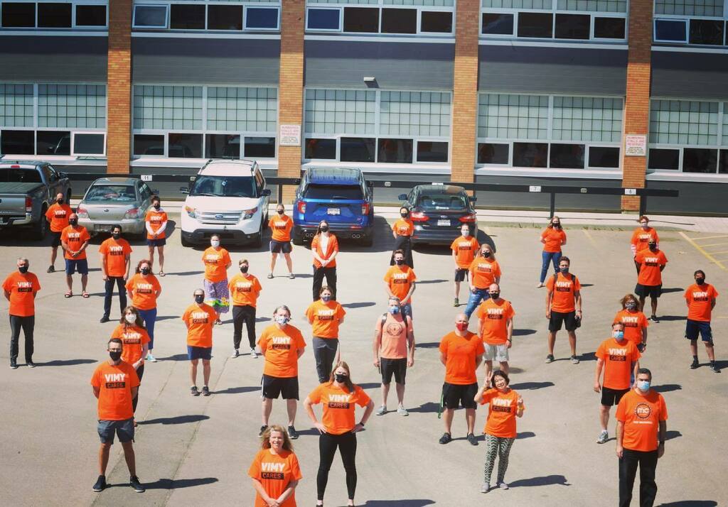 Vimy staff repping their Orange shirts in honour and remembrance of the 215 children of the Kamloops residential school. #everychildmatters #epsb #vimycares #orangeshirt #bo