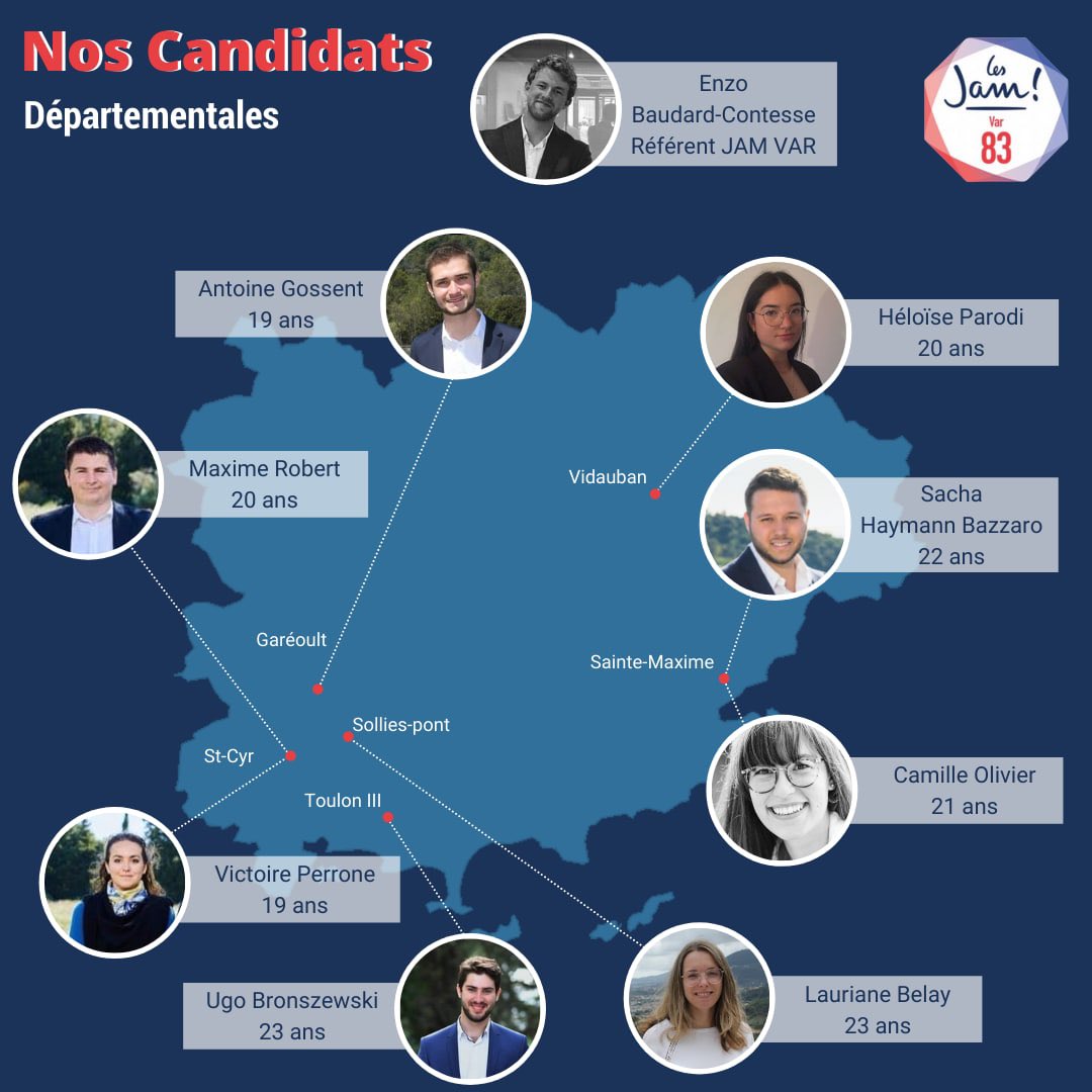 lesjem83's tweet photo. 🗳 8 candidats JAM !

📣 Découvrez, pour les élections départementales du 20 juin prochain, nos candidats de moins de 23 ans dans le Var !

🇫🇷 Tous ensemble, faisons triompher les idées progressistes, offrons à notre département un nouveau souffle ! https://t.co/hPlC7sVdhS