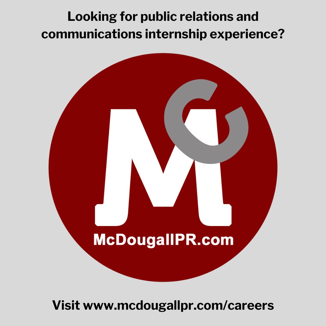 McDougallPR's tweet photo. Are you or someone you know looking for internship experience in #publicrelations and #communications? We're currently seeking interns to assist with a few of our non-profit campaigns! Visit https://t.co/yDnEK1Xk7n for more information. https://t.co/0BscAw9mnY