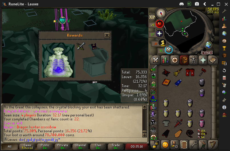 LawsSkilled's tweet photo. Got my first purple today on the ironman! #feelsgood #CoX #osrs https://t.co/XhbtM392tg