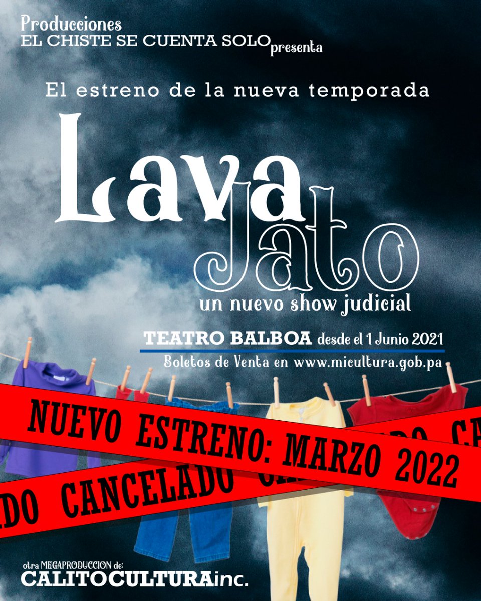 MiEntretenimPma's tweet photo. 'Hemos cancelado el primer espectáculo del año para la Temporada 2021 en #TeatroBalboa ', así no lo declaró nuestro Director Nacional del Arte y copero real, Danilo Domingo... 'Los eventos cancelados para este mes no recuperarán sus fechas', tampoco comentó. #trabajandoporpanamá https://t.co/BnNDghzqzt
