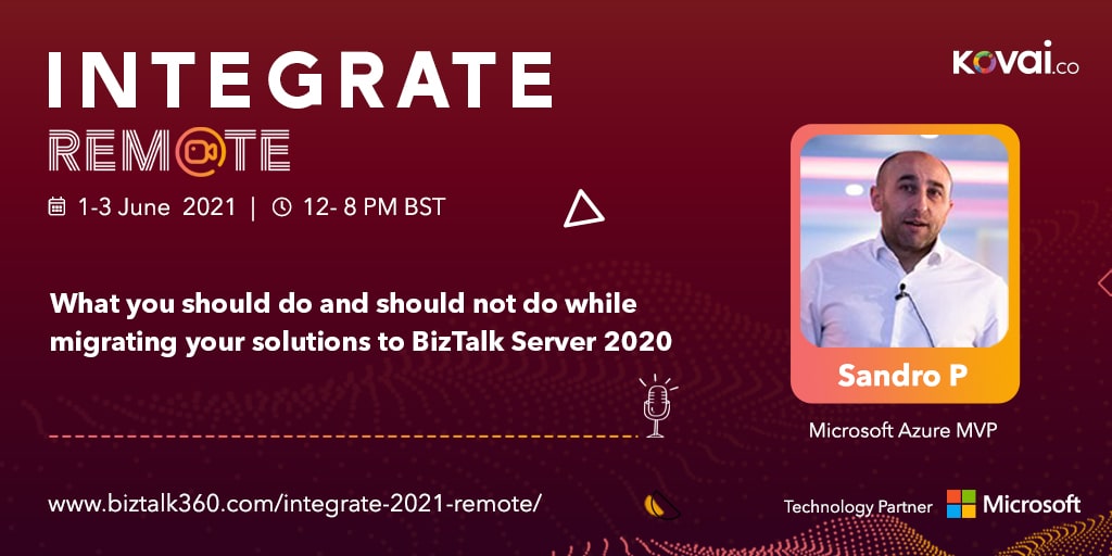 turbo360cloud's tweet image. Ready for the first session on #BizTalkServer? Great, because next up is @sandro_asp, Microsoft Azure MVP! 

He now takes up the stage to help you mitigate the challenges in migrating your solutions from previous versions of #BizTalkServer to #BizTalk2020. 

#INTEGRATE2021