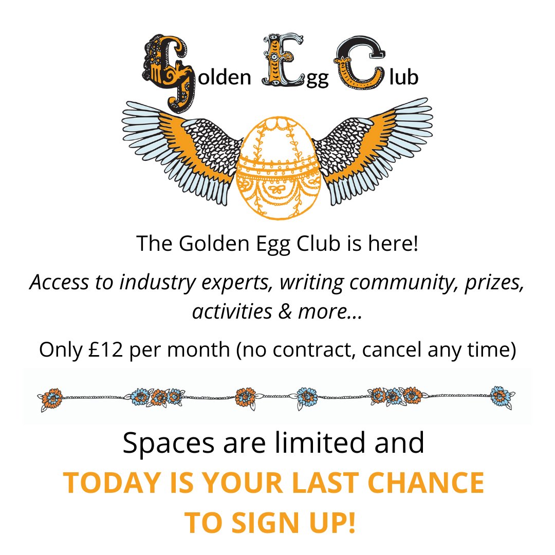 GOLDEN EGG CLUB
Spaces are limited and today is your LAST CHANCE to sign up! buff.ly/34aKEQW #goldeneggacademy #writingforchildren #goldeneggclub