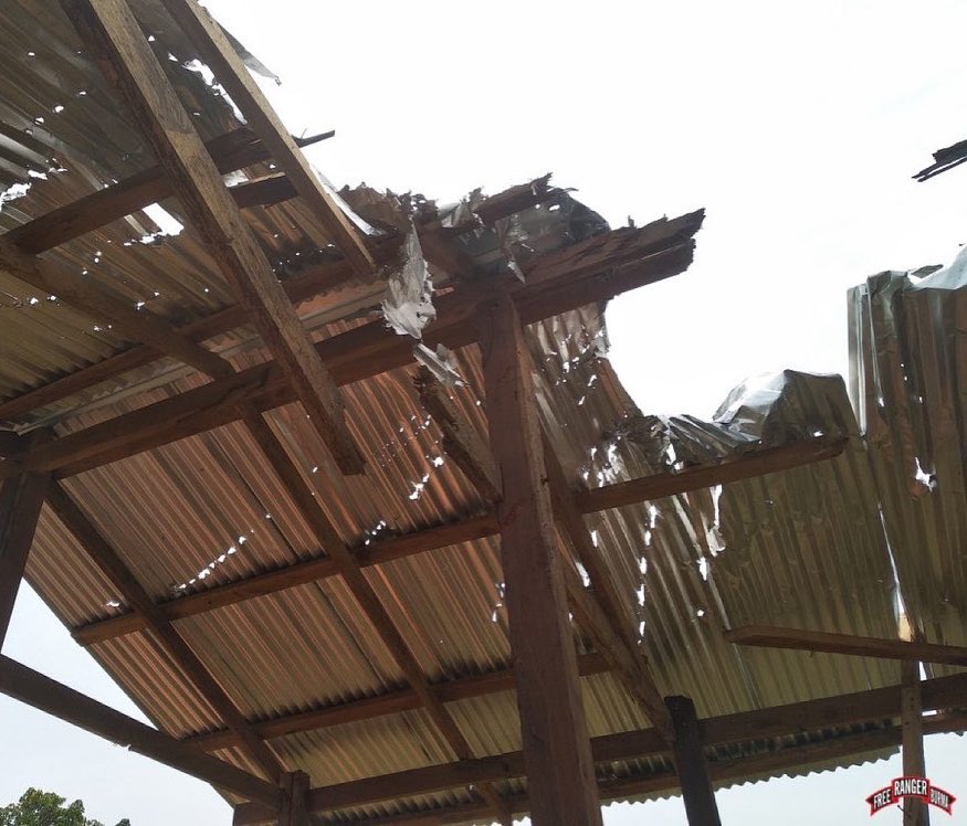 FreeBurmaRangrs's tweet photo. Photos show a Burma Air Force attack helicopter flying over Thaton District, south of Papun District, and damage to homes and fields by Burma Army mortars as they attacked in Thaton District. https://t.co/W507Gd35s4