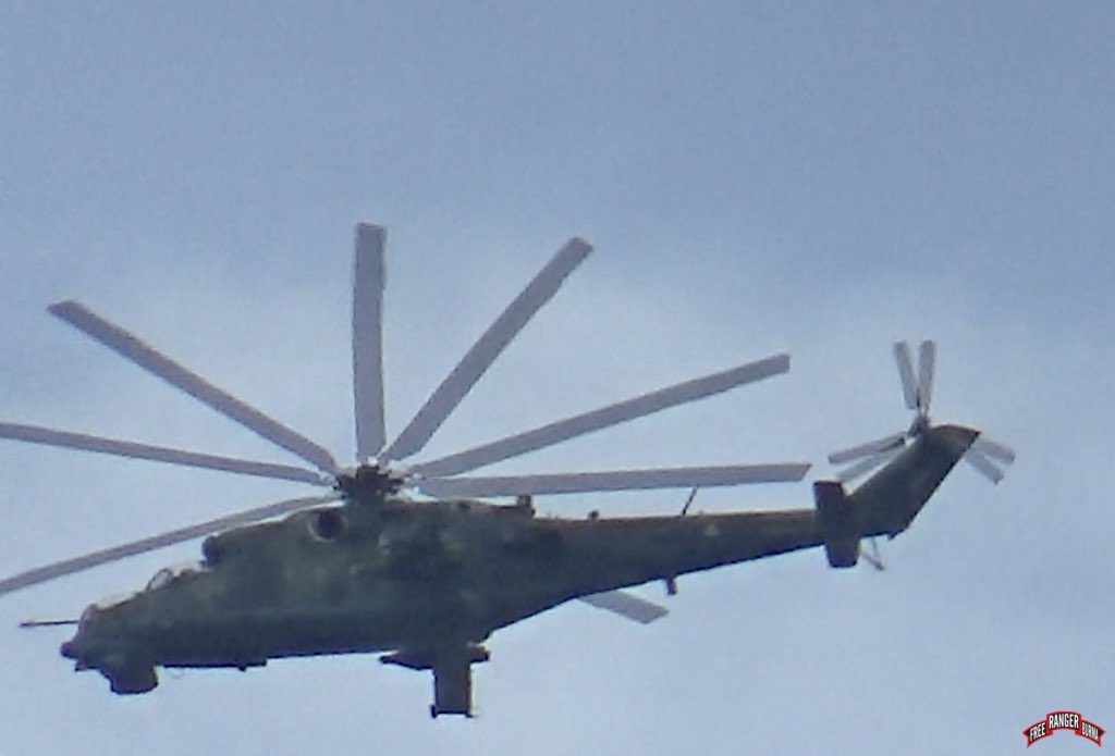 FreeBurmaRangrs's tweet photo. Photos show a Burma Air Force attack helicopter flying over Thaton District, south of Papun District, and damage to homes and fields by Burma Army mortars as they attacked in Thaton District. https://t.co/W507Gd35s4