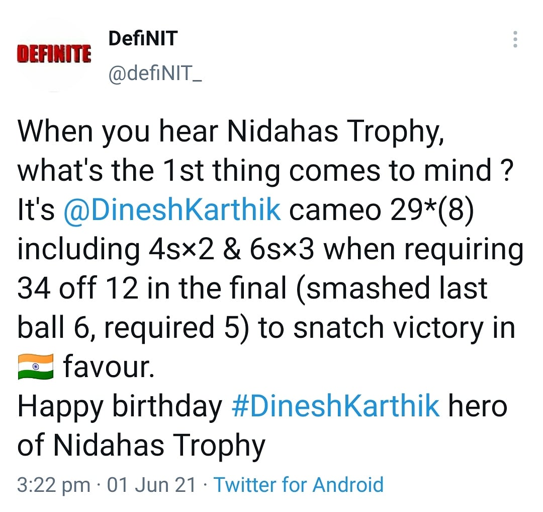  Follow Happy birthday Dinesh Karthik.  