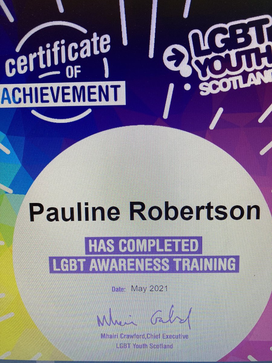 LornshillLRC's tweet photo. Pleased to say I’ve completed my LGBT Awareness Training just in time for #PrideMonth2021. Such a useful course from @LGBTYS - learnt LOTS! @LornshillLGBT https://t.co/GTb0HvgJLz