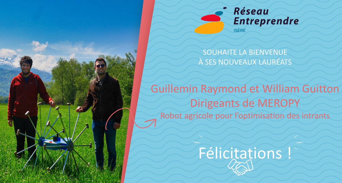 C'est officiel ! Notre #startup <a href="/Meropy_Robotic/">Meropy</a> est lauréate du <a href="/RE_Isere/">Réseau Entreprendre</a> ! Bravo William et Guillemin ! On est très fiers de vous accompagner !
#reseau #reseauentreprendre #laureat #grenoble #robot #agritech #madeingrenoble