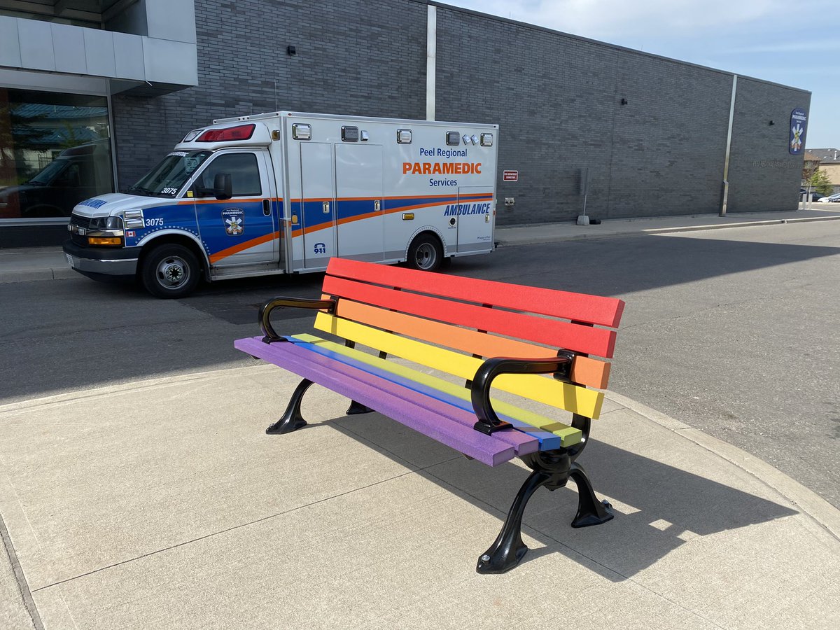 In honour of #pride month, the Paramedic Leadership Team has installed rainbow Pride benches outside our 4 reporting stations to support all of those who are part of the LGBTQ2S+ community! #PrideMonth2021
