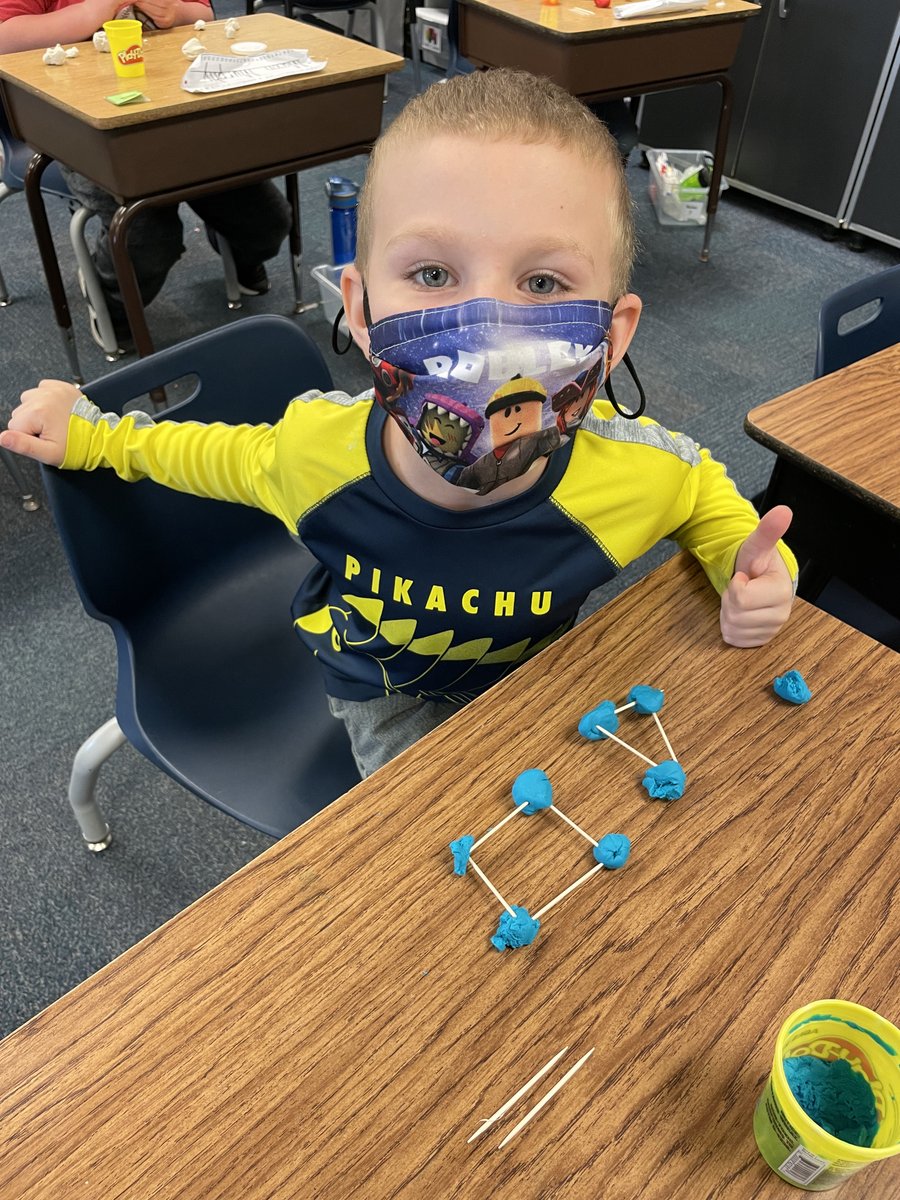 D301Math's tweet photo. More shapes in Kdg with @MissBallard_! Check out that cube and triangular pyramid! @301Lions https://t.co/GLrYXHUtPO