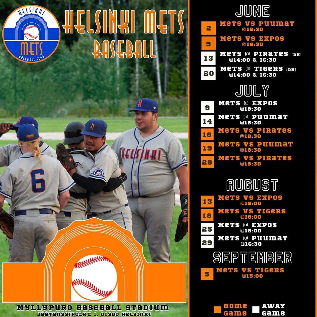 Just in time for opening day, the full 2021 Helsinki Mets Schedule is now available! Let us know if you have any questions ⚾ 🏆

#helsinki #helsinkimets #baseballFinland #baseballfi <a href="/EspooExpos/">Espoo Expos baseball</a> <a href="/BaseballFinland/">Baseball Finland</a> <a href="/TampereTigers/">Tampere Tigers</a> <a href="/LahtiPirates/">Lahti Pirates</a>