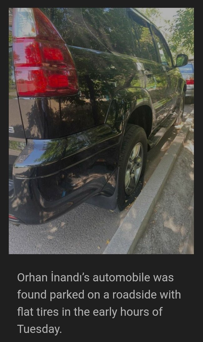 silencedturkey's tweet photo. #OrhanInandi's s automobile was found parked on a roadside w/ flat tire on May 30th, 2021. Is Turkey a mafia state under Erdogan Regime? 
Abductions are against international law. We urge the Kyrgyz authorities and international community to find Mr. Inandi. @UNHumanRights https://t.co/j4nMlxXYpk