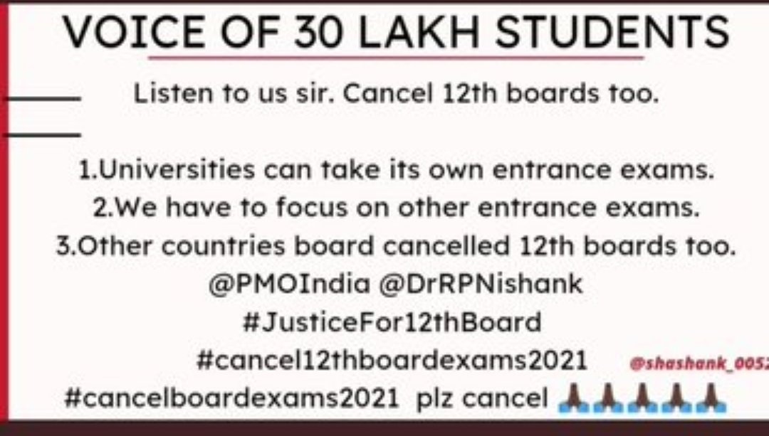 pragyaMishra_26's tweet photo. #cancelboardexams2021
Please cancel board exams sir 😭 please cancel board exams sir @narendramodi @DrRPNishank 🙏🏼 https://t.co/Vv8uDiOYXF