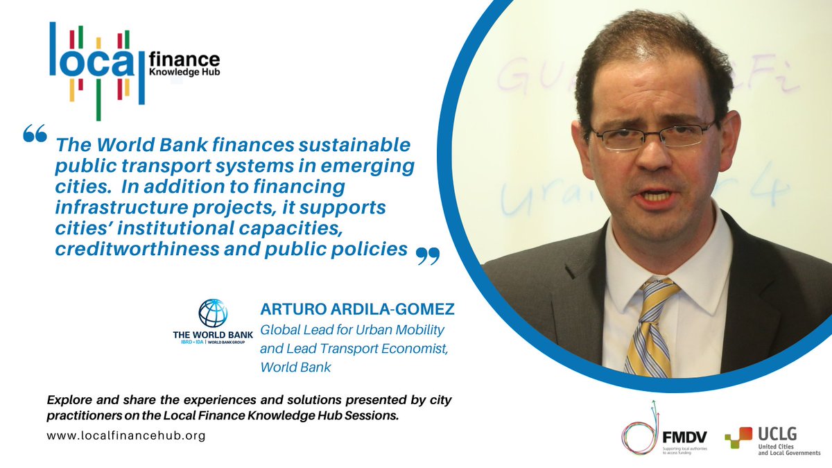 How does the World Bank finance sustainable modes of #PublicTransport  in emerging cities?

Listen to <a href="/aardilagomez/">Arturo Ardila-Gómez</a>, Global Lead for Urban Mobility <a href="/WorldBank/">WorldBank</a> on the #localfinance hub of <a href="/fmdv_org/">FMDV - Financing Urban Development & Transition</a> &amp; <a href="/uclg_org/">United Cities</a>

Interview: tinyurl.com/c97n3u2e

#SustainableMobility