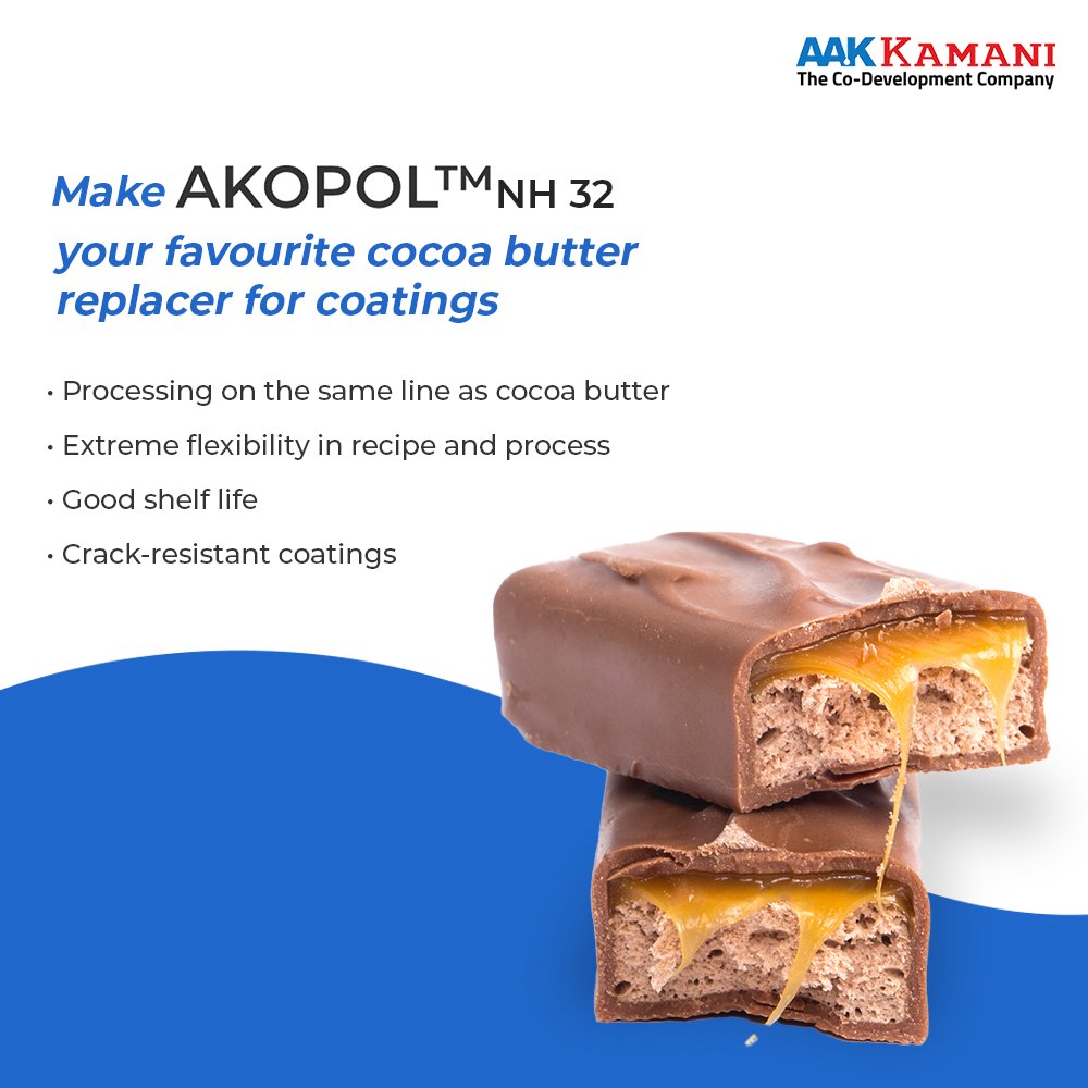 AAKIndiaCo's tweet image. You can count on AAK Kamani’s enrobing application AKOPOL™ NH 32, which is  a non hydro and low SAFA solution compared to regular compound coatings fats.
To know more about the trans fat free application, visit: 
aakkamani.com/solutions/conf…
#AAKKamani #TheCoDevelopmentCompany