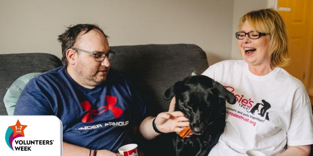 “I started canine support visits for Rosie’s Trust. That's when I got Ben (new pet) I’ve given him another chance at life but Ben has given loads to me too, he’s opened up a whole new world for me" #VolunteersWeek2021 
Read more > bit.ly/3uC7RWN 
<a href="/Jayne_RosiesT/">Jayne McStay</a>