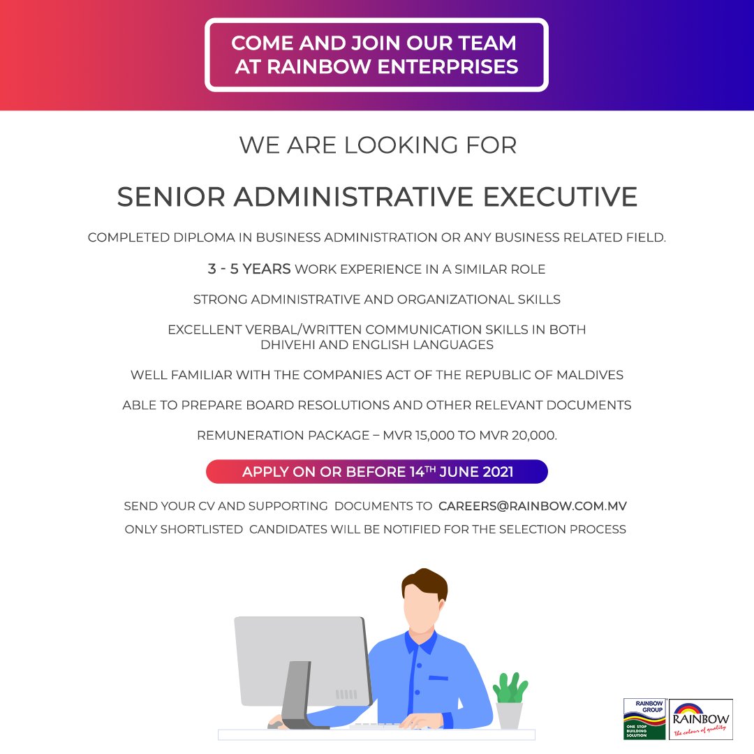 rainbowmv's tweet photo. WE ARE HIRING!
Send in your CV and supporting documents to careers@rainbow.com.mv and be a part of our team! https://t.co/sIz0kFVLgj