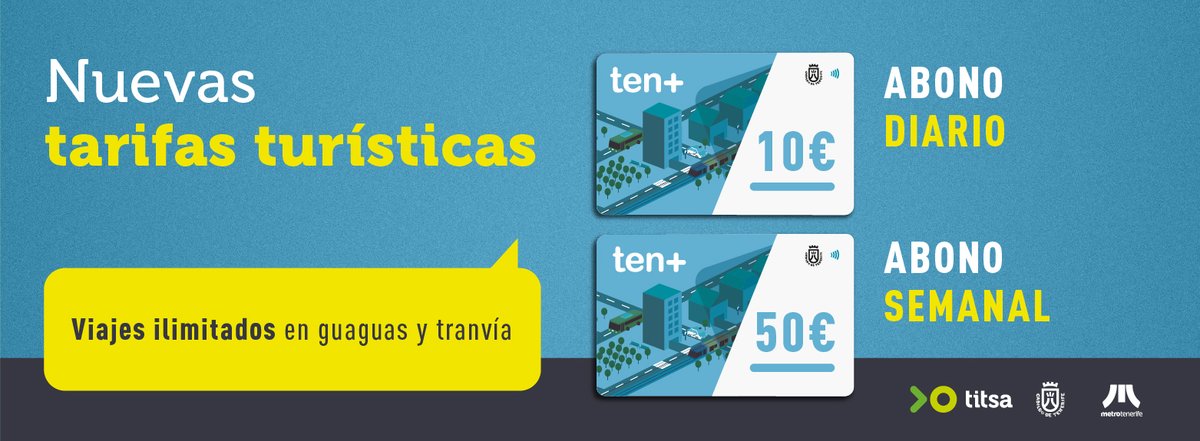 titsa's tweet photo. ✈️ Si vas a visitar la isla y quieres viajar de forma ilimitada en guagua o en @tranviatenerife, tienes a tu disposición un abono diario (10 euros) o un abono semanal (50 euros): https://t.co/dESTJJgzTC #TITSA @CabildoTenerife https://t.co/MUZecUyzKf