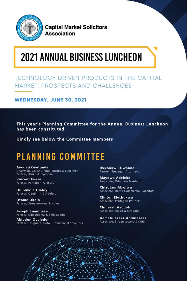 Details of the upcoming CMSA 2021 Annual Business Luncheon; Meet the Planning Committee!

#CMSAABL2021 #TECHNOLOGY #CAPITALMARKET