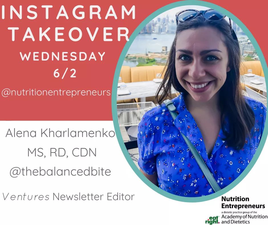 Check out Alena Kharlamenko, MS, RD, CDN as she takes over our Instagram account tomorrow 6/2!

Alena is a nutrition communications specialist who loves to intersect food with health in the media. She's a nutrition consultant and health writer for publications, and food brands.