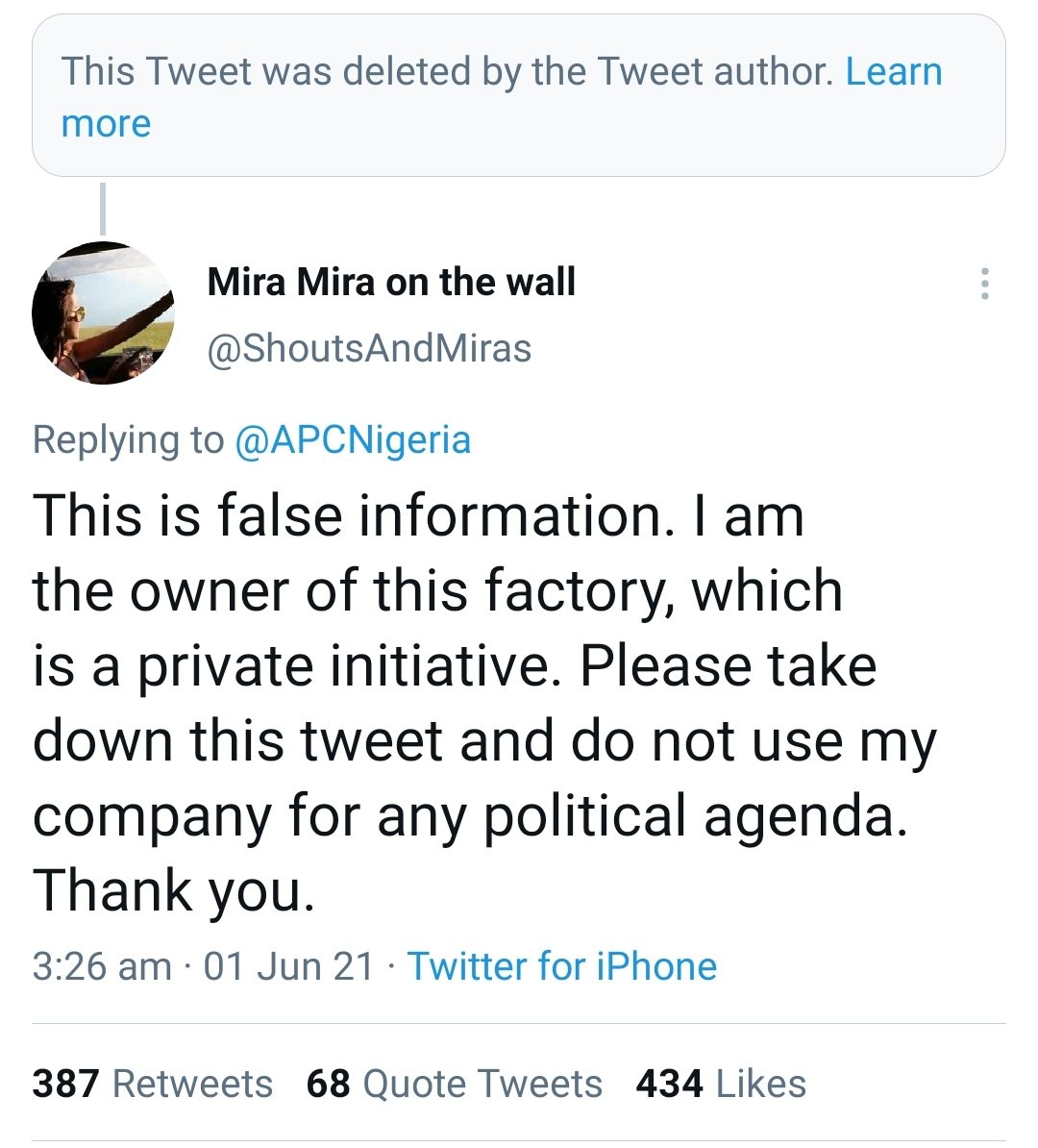TheAshiwaju's tweet photo. APCNigeria deleted that tweet.. I like this Nollywood industry called Nigeria.

No wonder they have people like Lai Mohammed. I'm so sure Lai made that tweet. 🤣🤣🤣 https://t.co/3Bv1fyRSAR