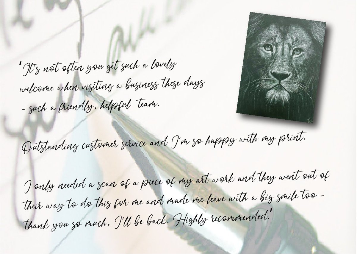 What a lovely review from a happy customer! She hand drew this stunning lion drawing and was having a bit of trouble capturing a photo that was getting all the amazing detail of the drawing. After visiting our office, we were able to resolve this and produce a copy for her.