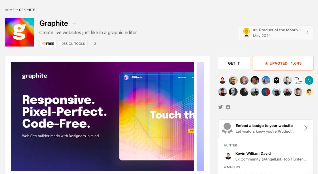 graphite_space's tweet image. Honored to wear the Product of The Month badge!🏅
Thank you for your overwhelming support, gang! And shout-out to @ProductHunt – making a page there is the best thing that can happen to your product. #fact