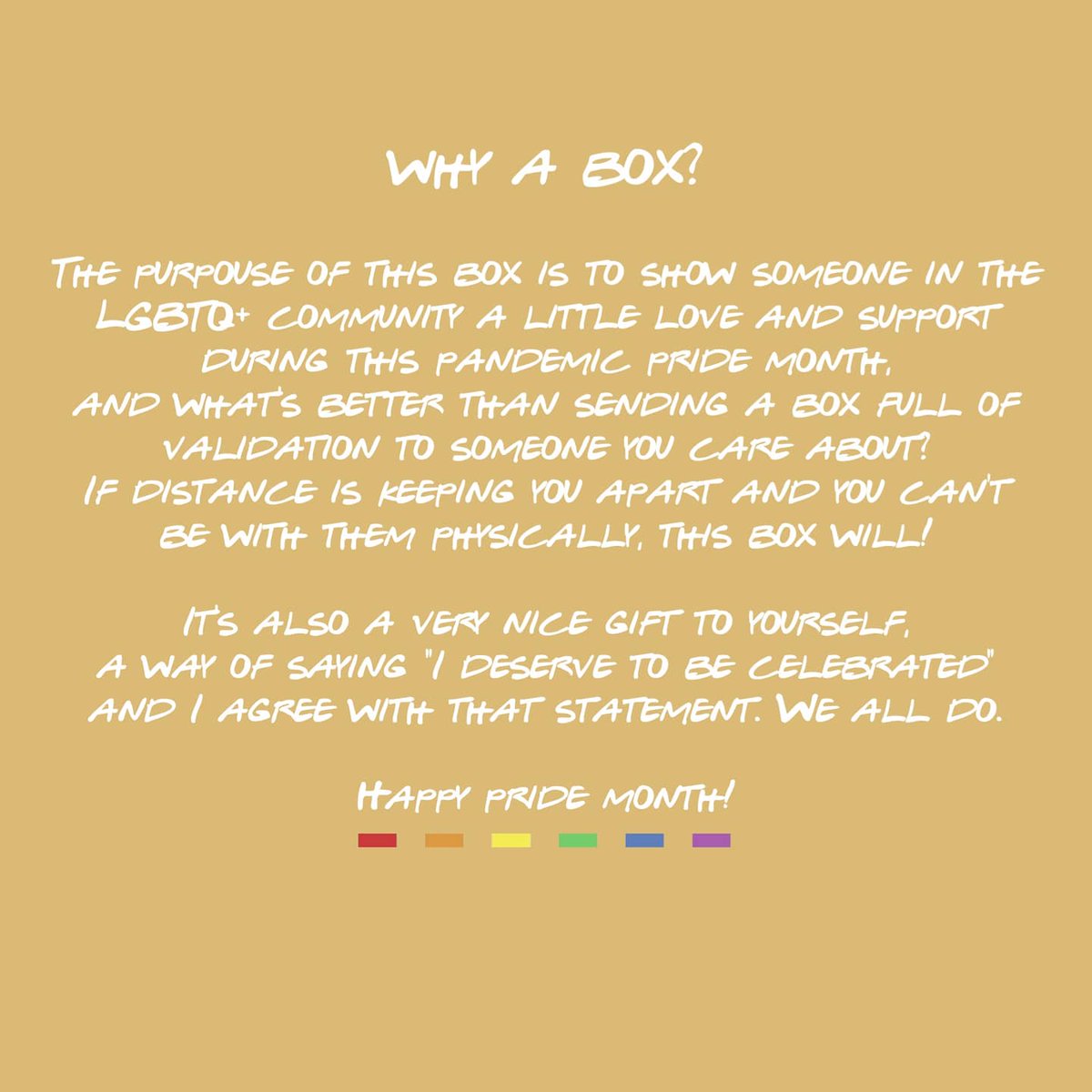 LIMITED PRIDE BOXES! 

what's better than sending a box full of validation to someone you care about? If distance is keeping you apart and you can't be with them physically, this box will! ✨

#PrideMonth2021 #pride ssupahross.etsy.com