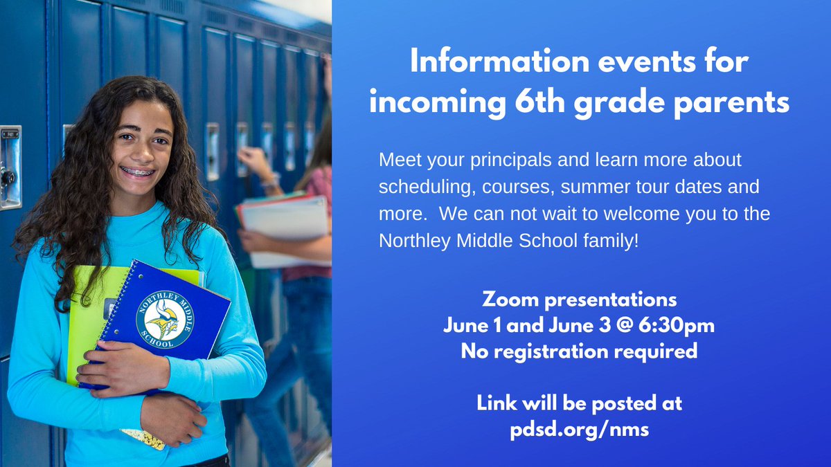 Calling all future 6th grade parents: attend our information sessions either tonight or on Thursday June 3.  No registration necessary.   We'll post the zoom information on the NMS website to access before the events. <a href="/NMSViking/">Mr. Buterbaugh NMS</a>