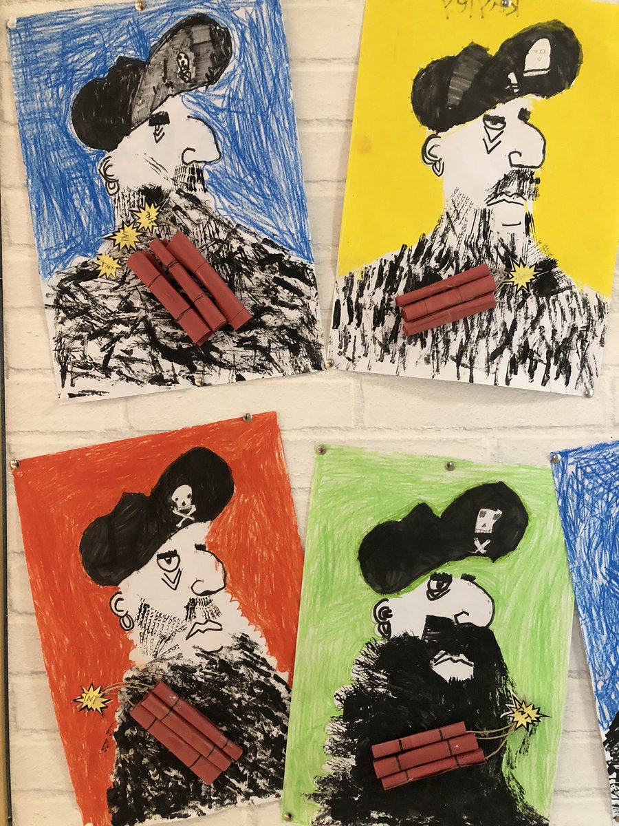 KCD_Art's tweet photo. @KCD_Year1 have been using printing techniques and bright colours to create their Blackbeard pirate portraits. https://t.co/hCHzqKRgIb
