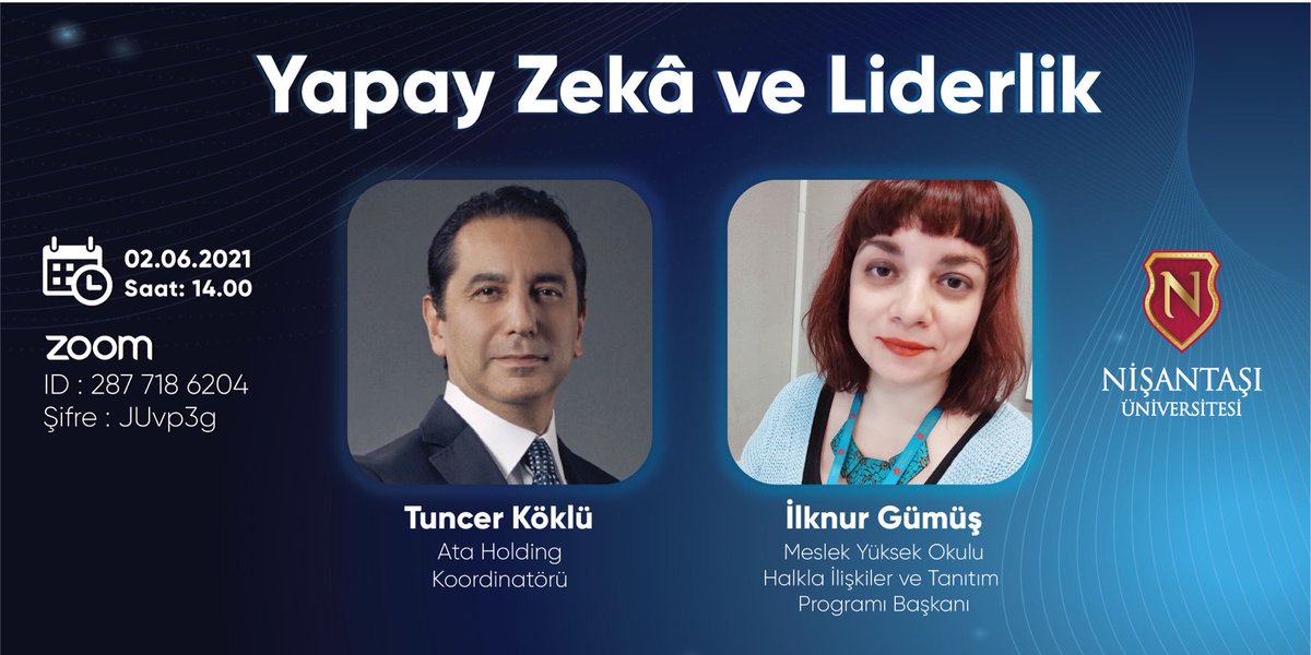 Nişantaşı Üniversitesi öğrencileri ile “Yapay Zeka ve Liderlik” konusunda sohbet etmek üzere 2 Haziran Salı 14.00-15.00 saatleri arasında biraraya geliyoruz...