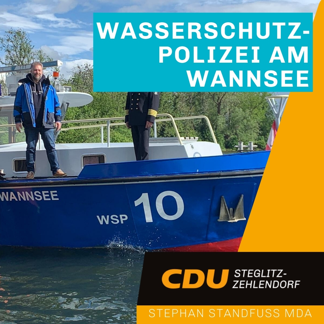 StandfuStephan's tweet photo. Angesichts der steigenden Temperaturen und dem langersehnten #Sommer ☀️ freue ich mich, dass die #Wasserschutzpolizei 🛥️ dauerhaft an den #Wannsee zurück kommt! 👍
#wk7 #stephanstandfuss #berlin #wannsee #zehlendorf #cdu https://t.co/5Ba0Wwo91m