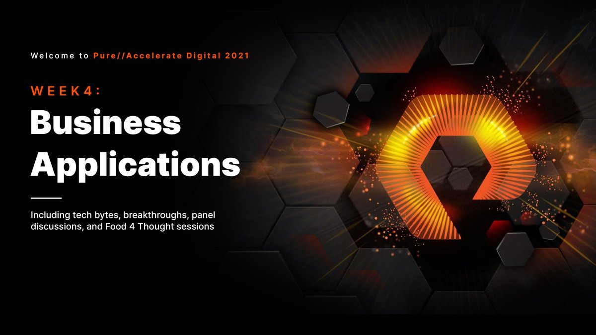 dpfitz's tweet image. Next up for Week 4 of #PureAccelerate is the theme of Business Applications.

With more breakthrough sessions and group discussions, you can expect to be inspired by the forward-thinking voices from @PureStorage and the tech world. 

Join us! purefla.sh/2JFW6rm