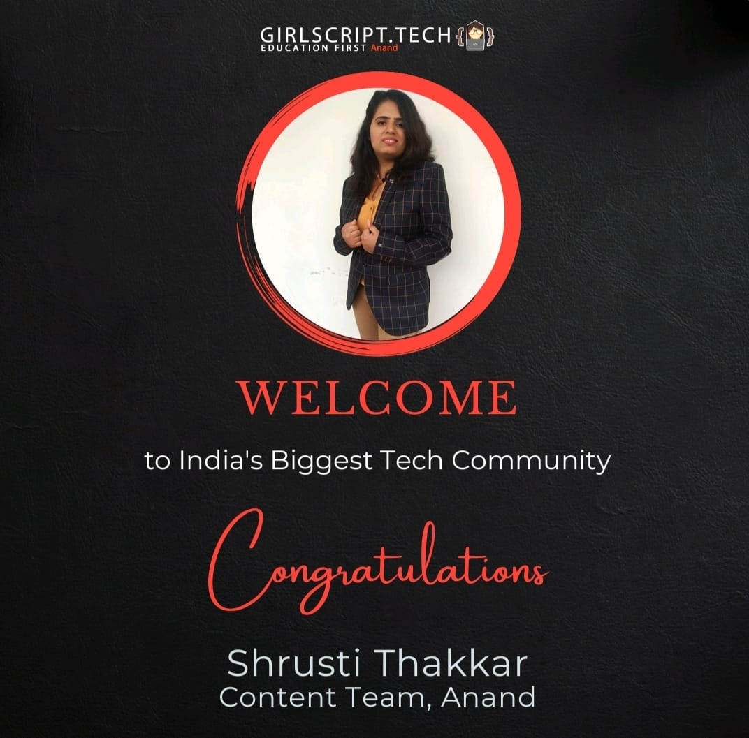 GirlscriptAnand's tweet image. GirlScript Anand Chapter proudly introduces their  Content team.

▶️ Shrusti Thakkar
▶️ Rajveer Rathod
▶️ Bhumika Ailawadi

#girlscript
