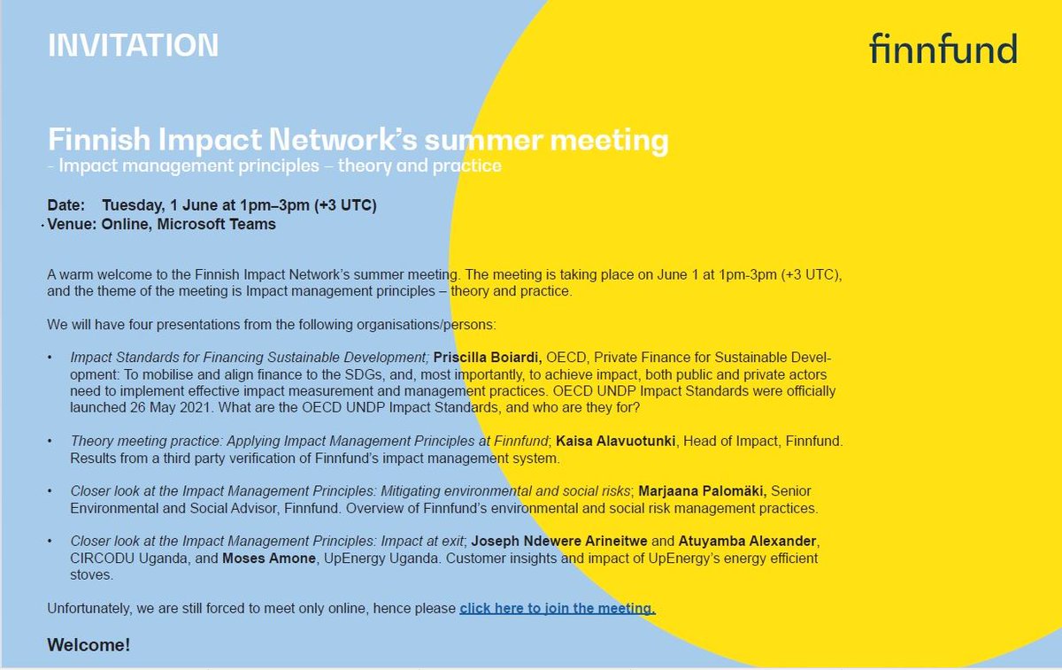 Finnish Impact Network's summer meeting focused today on #impactmanagement principles - both theory & practice. Thanks everyone for insightful presentations and debate! See you again in autumn🙏🌍🌞#sustainabledevelopment #impinv #developmentfinance #impact