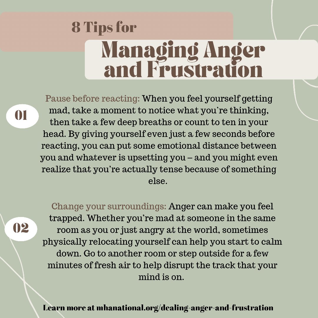 GivingSpacePod's tweet image. Here are some tips to help manage and control the anger/frustration that you may face in your daily lives. #mentalhealth #wellness #anger #stress #frustration