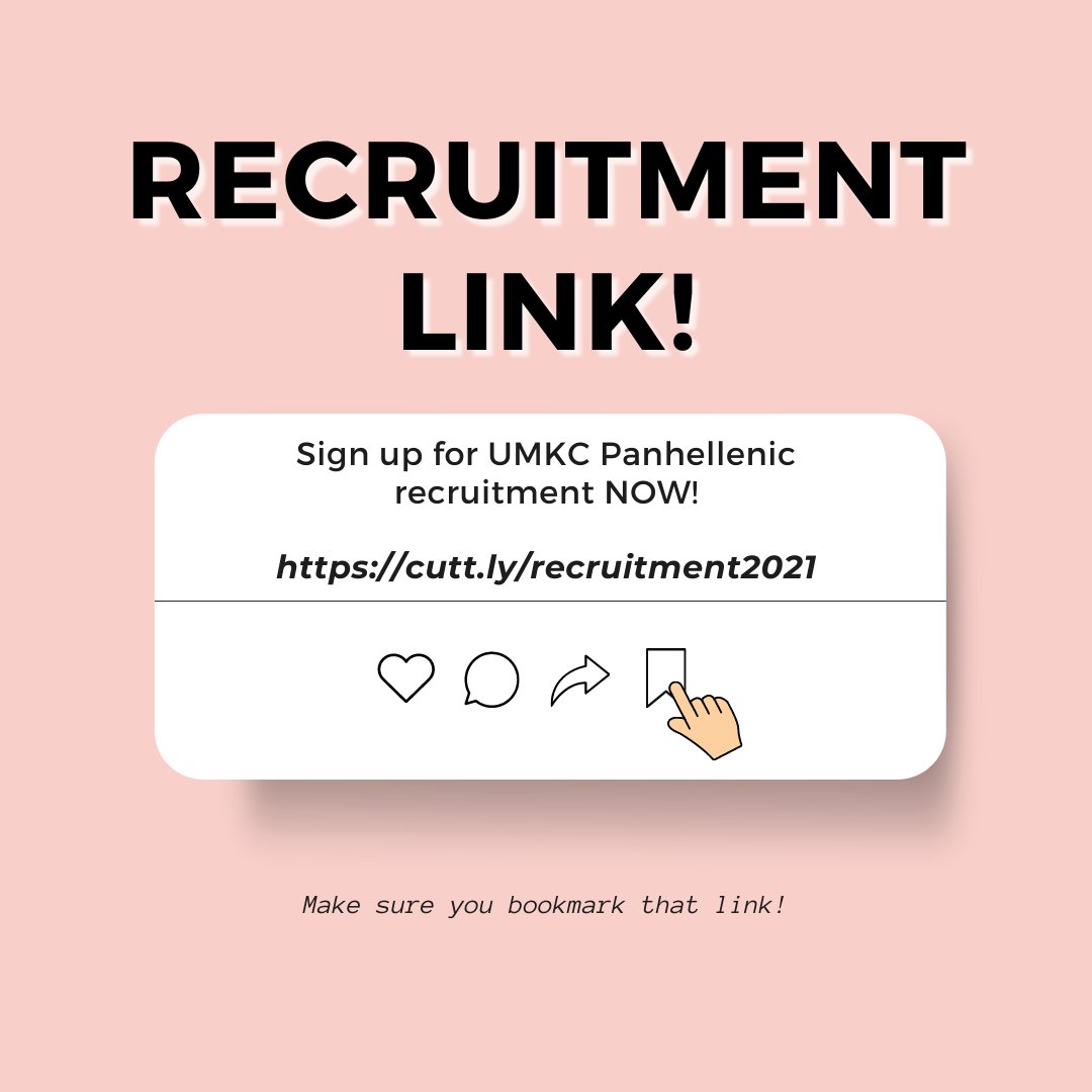 Recruitment Registration is NOW OFFICIALLY OPEN!!! 🎉❤️

You can sign up using the link in our bio or typing in cutt.ly/recruitment2021 into your browser. We can't wait for you to join this amazing Panhellenic Community! ✨

 #UMKCPanhellenic #UMKCClassof25