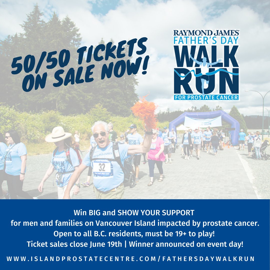 Take part in our online 50/50 draw in support of the Raymond James Father's Day Walk / Run for Prostate Cancer! 

Ticket sales will close on June 19th, winner will be announced at our live virtual event this Father's Day, Sunday June 20th!

islandprostatecentre.com/fathersdaywalk…