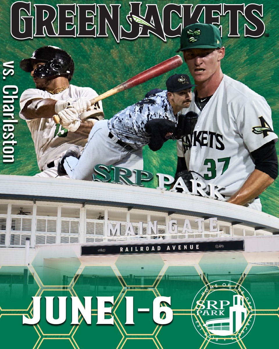 GreenJackets's tweet photo. The boys are back in town! 💪 Who's excited for another great week of GreenJackets Baseball?? #BEEaFan 
.
.
.
GreenJackets are back in action tonight at 7:05pm (Gates open at 6pm) vs. the Charleston Riverdogs at #SRPPark ‼️ 
#CatchTheBuzz x #ForTheA https://t.co/FMTYczqHo0