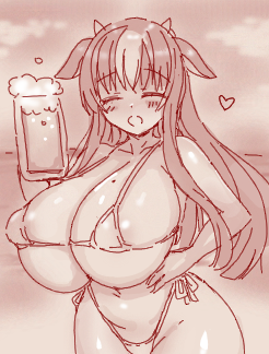 息抜きで手描きした昔のえっちなビールの広告のやつ… 