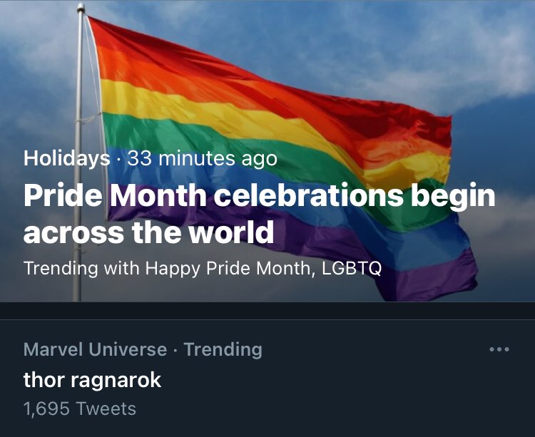 RT @Temmie0nePilots: Thor Ragnarok trending the first day of pride month as it fucking should https://t.co/Au9K6Cqpd3