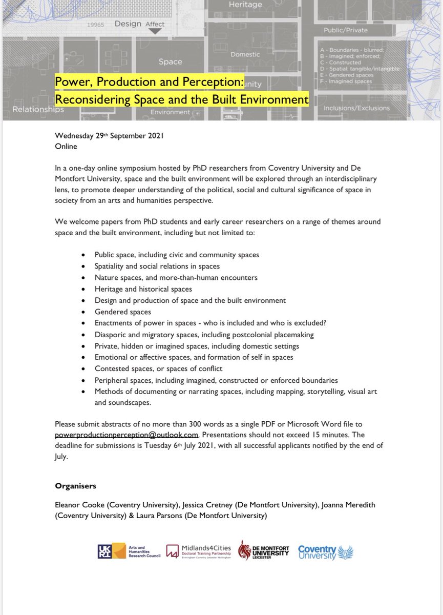 pppconf's tweet photo. 📢CfP is now live! PhD students and ECRs welcome. You have until 6th July 2021 to send us your abstracts on all aspects of space and the built environment! 
Overview below and full text details here: https://t.co/8T396HZr3U https://t.co/mNuBx9DBUV