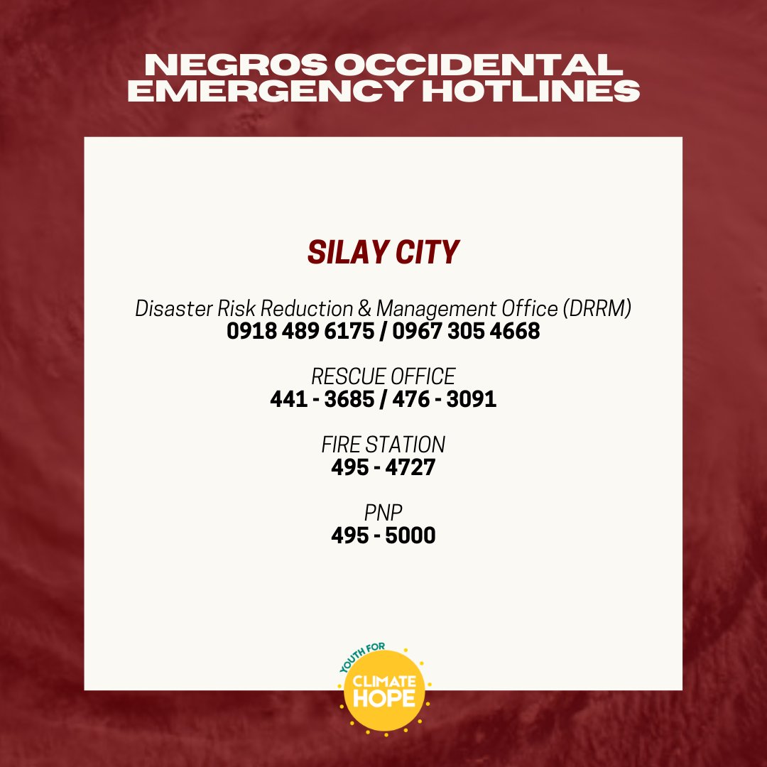 y4chph's tweet photo. #DantePH

❗️SAVE AND SHARE THESE NUMBERS❗️
To residents of Negros affected by the storm and flood -- please share these emergency hotlines for immediate rescue and aid!

Please do not hesitate to call for rescue if needed. https://t.co/xf9bp24zKC