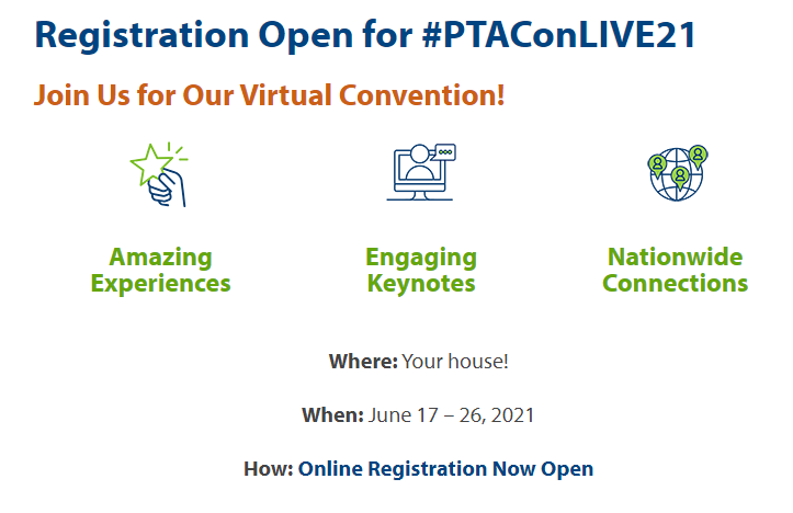 IowaPTA's tweet photo. To be eligible to be selected as an Iowa PTA voting delegate for our National Convention, members must complete the convention registration process, including payment, by midnight EDT TODAY June 1, 2021. 
https://t.co/mIDZ5dlq5s https://t.co/oblKJKEtQT