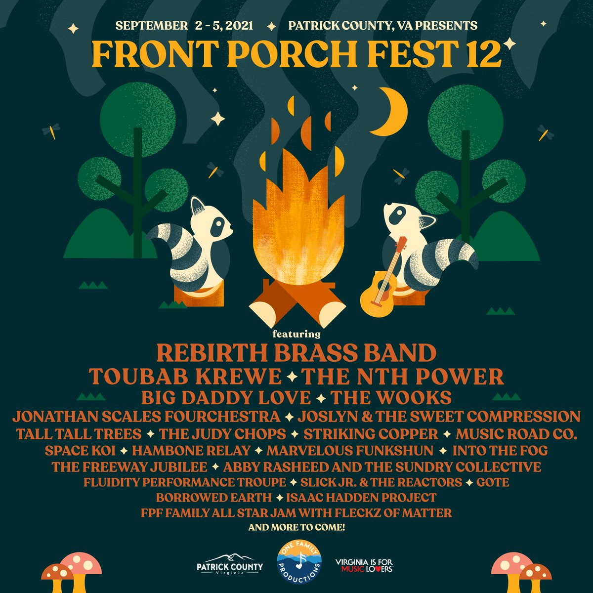 Thrilled to add Grammy winning artist <a href="/RebirthBB/">Rebirth Brass Band</a> to our #FPF12 lineup along with <a href="/JonathanScales/">Jonathan Scales</a>, <a href="/JoslynAndTSC/">Joslyn & TSC</a>, <a href="/TallTallTreees/">Tall Tall Trees</a>, <a href="/Striking_Copper/">Striking Copper</a>, Into The Fog, Abby Rasheed and the Sundry Collective, Isaac Hadden Project, and more! Tickets on sale now! #FrontPorchFest #PCVA