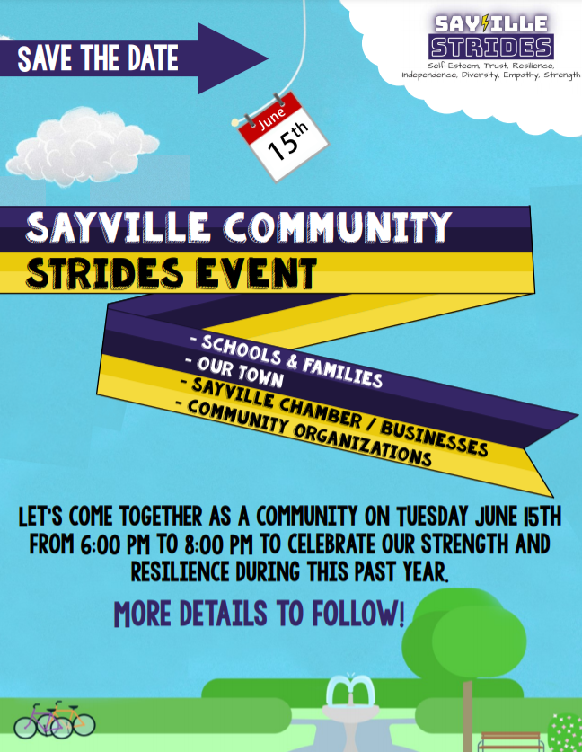 GSBCoalition's tweet photo. Save the Date for @SayvilleStrides event on June 15th! Check out https://t.co/i9CEacgoBT for information about the #STRIDESChallenge https://t.co/TQSqYflrmk